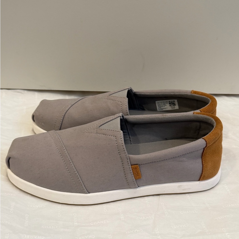 TOMS Men's Comfort Slip-On Shoes Gray Brown Textile Leather US 9 EU 42 - Picture 5 of 8